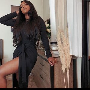 Prettylittlething Rib Tie waist wrap midi Dress